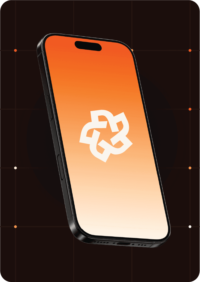 Un téléphone affiche le logo RateWorld sur un écran orange