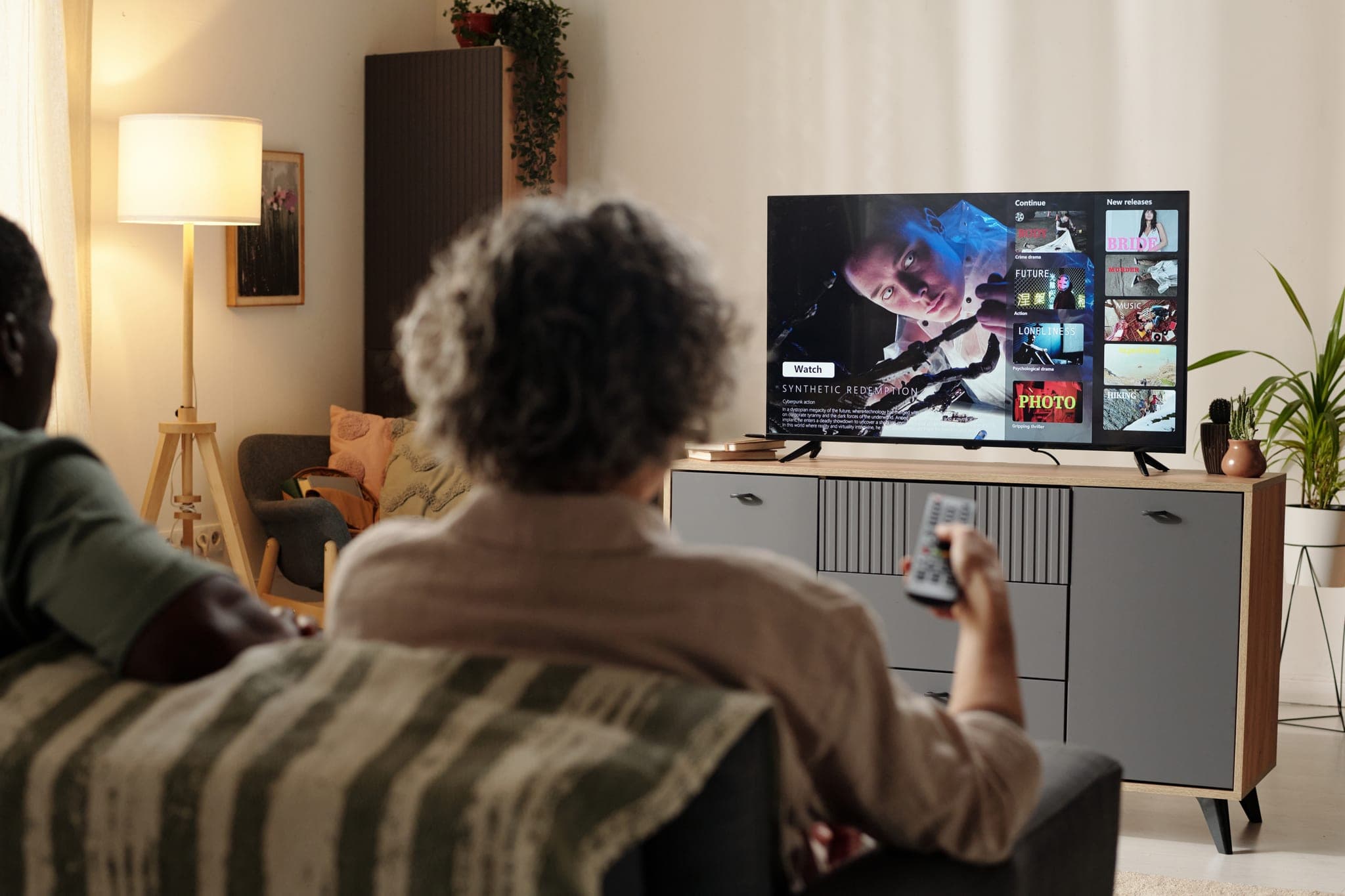 Streaming apps on a smart TV in a living room
