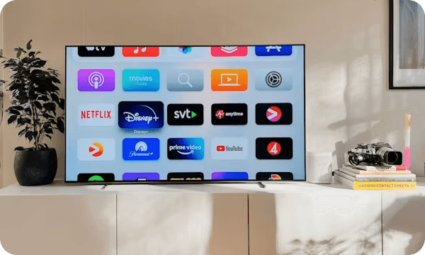 Streaming apps on a smart TV in a living room